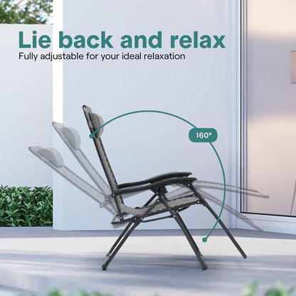 Zero Gravity Chair Set 2-Pack, Ultimate Comfort, Steel & Textilene, Gray