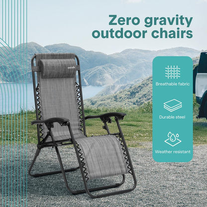 Zero Gravity Chair Set 2-Pack, Ultimate Comfort, Steel & Textilene, Gray