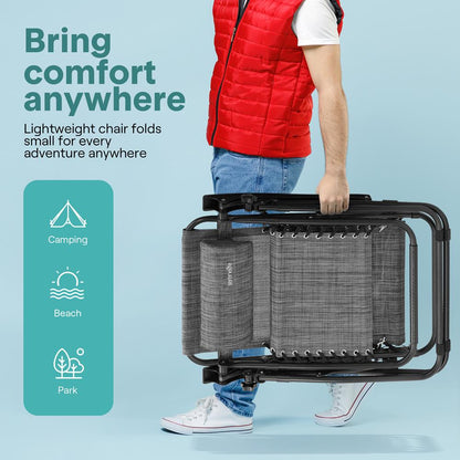 Zero Gravity Chair Set 2-Pack, Ultimate Comfort, Steel & Textilene, Gray