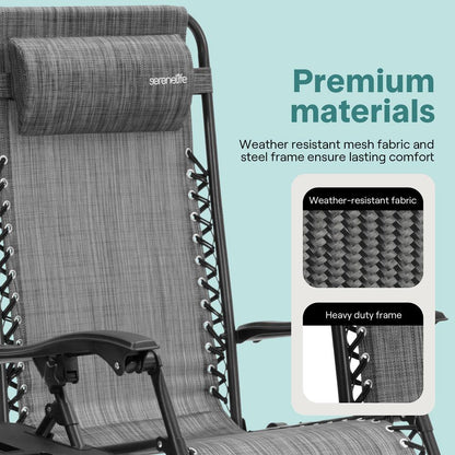 Zero Gravity Chair Set 2-Pack, Ultimate Comfort, Steel & Textilene, Gray