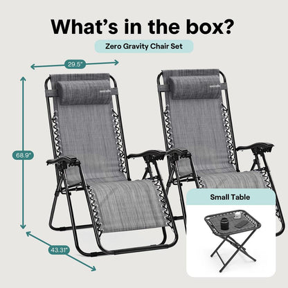 Zero Gravity Chair Set 2-Pack, Ultimate Comfort, Steel & Textilene, Gray