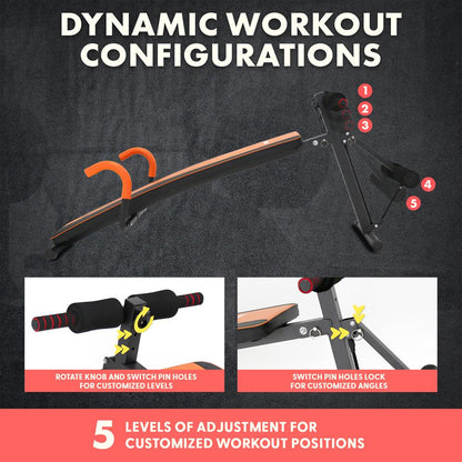 Decline Situp Bench for Abs, 5-Level Adjustable, Steel, Red