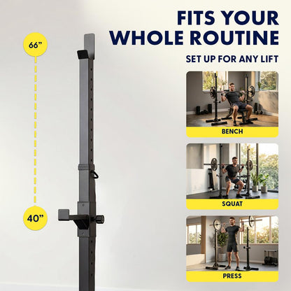 Squatz Barbell And Bench Press Rack - Heavy-Duty Adjustable Barbell And Bench Press Rack Stand With Multi-Height Settings For Home Gym Strength Training And Weightlifting Workouts