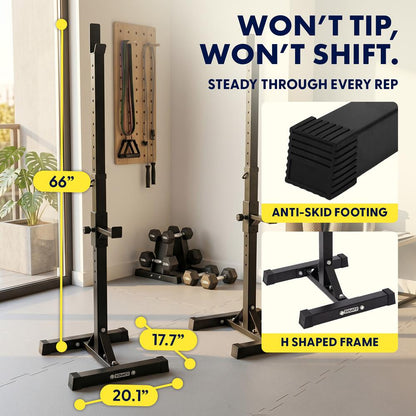 Squatz Barbell And Bench Press Rack - Heavy-Duty Adjustable Barbell And Bench Press Rack Stand With Multi-Height Settings For Home Gym Strength Training And Weightlifting Workouts
