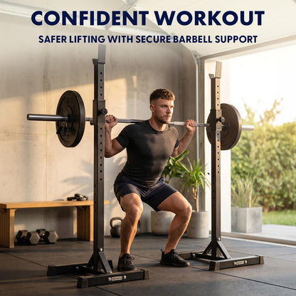 Squatz Barbell And Bench Press Rack - Heavy-Duty Adjustable Barbell And Bench Press Rack Stand With Multi-Height Settings For Home Gym Strength Training And Weightlifting Workouts