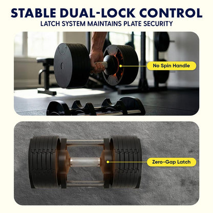 Squatz 45-Lb. Adjustable Dumbbell Weight Set - With Quick Plate Adjustment And Anti-Slip Handle Perfect For Home Workout, Gym & Strength Training For Men & Women (Black)