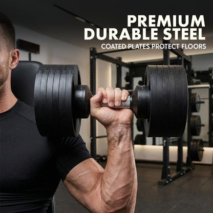 Squatz 45-Lb. Adjustable Dumbbell Weight Set - With Quick Plate Adjustment And Anti-Slip Handle Perfect For Home Workout, Gym & Strength Training For Men & Women (Black)