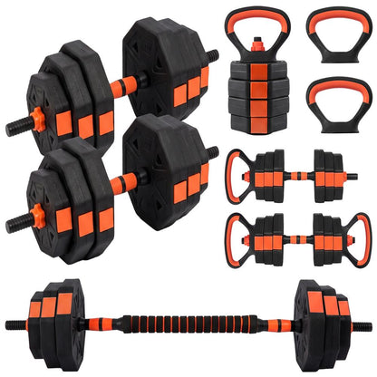 Squatz 4-In-1 Multifunctional 45 Lbs Adjustable Octagon Dumbbell Set With Barbell Connector, Kettlebell Handle, And Push-Up Handles For Home Gym Strength Training (Black And Red)