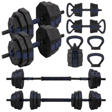 Squatz 4-In-1 Multifunctional 70 Lb Adjustable Octagon Dumbbell Set With Barbell Connector, Kettlebell Handle, And Push-Up Handles For Home Gym Strength Training (Black And Navy)