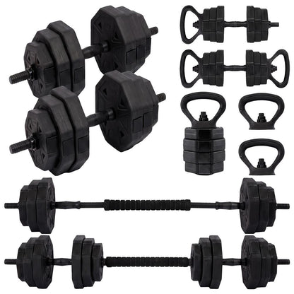 Squatz 4-In-1 Multifunctional 90 Lbs Adjustable Octagon Dumbbell Set With Barbell Connector, Kettlebell Handle, And Push-Up Handles For Home Gym Strength Training (Black)