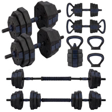 Squatz 4-In-1 Multifunctional 90 Lbs Adjustable Octagon Dumbbell Set With Barbell Connector, Kettlebell Handle, And Push-Up Handles For Home Gym Strength Training (Black And Navy)