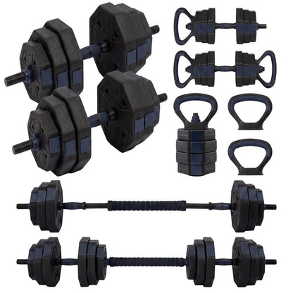 Squatz 4-In-1 Multifunctional 90 Lbs Adjustable Octagon Dumbbell Set With Barbell Connector, Kettlebell Handle, And Push-Up Handles For Home Gym Strength Training (Black And Navy)