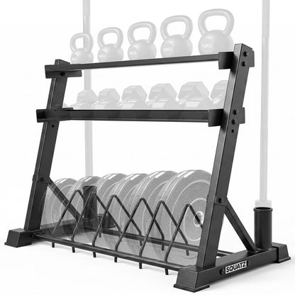 Squatz 3-Tier Dumbbell Rack - Heavy-Duty 3-Tier Dumbbells, Kettlebells, Bars, And Weight Plates Storage Organizer With Anti-Slip Shelves For Home Gym Or Commercial Fitness Use