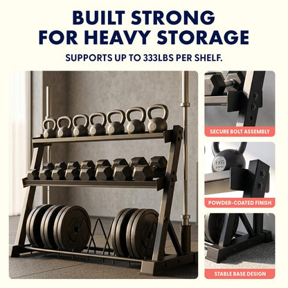 Squatz 3-Tier Dumbbell Rack - Heavy-Duty 3-Tier Dumbbells, Kettlebells, Bars, And Weight Plates Storage Organizer With Anti-Slip Shelves For Home Gym Or Commercial Fitness Use