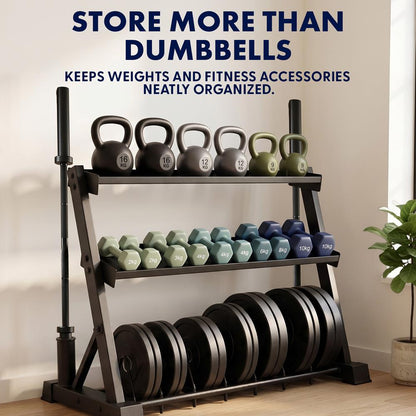 Squatz 3-Tier Dumbbell Rack - Heavy-Duty 3-Tier Dumbbells, Kettlebells, Bars, And Weight Plates Storage Organizer With Anti-Slip Shelves For Home Gym Or Commercial Fitness Use