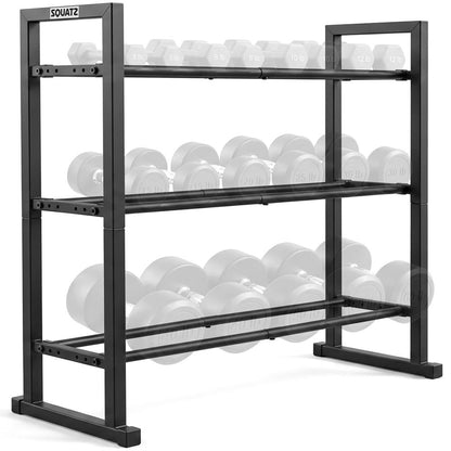 Squatz 3-Tier Dumbbell Rack - Heavy-Duty Adjustable Depth 3-Tier Weight Storage Organizer For Home Gym Or Commercial Fitness Use