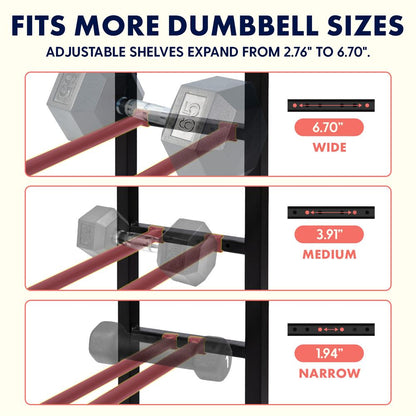 Squatz 3-Tier Dumbbell Rack - Heavy-Duty Adjustable Depth 3-Tier Weight Storage Organizer For Home Gym Or Commercial Fitness Use