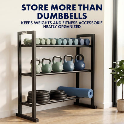 Squatz 3-Tier Dumbbell Rack - Heavy-Duty Adjustable Depth 3-Tier Weight Storage Organizer For Home Gym Or Commercial Fitness Use