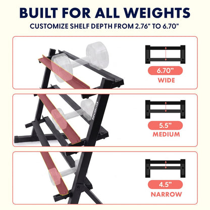 Squatz 3-Tier Dumbbell Rack - Heavy-Duty 3-Tier Weight Storage Organizer With Anti-Slip Shelves For Home Gym Or Commercial Fitness Use