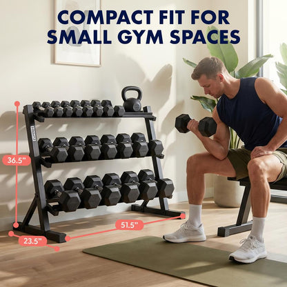 Squatz 3-Tier Dumbbell Rack - Heavy-Duty 3-Tier Weight Storage Organizer With Anti-Slip Shelves For Home Gym Or Commercial Fitness Use