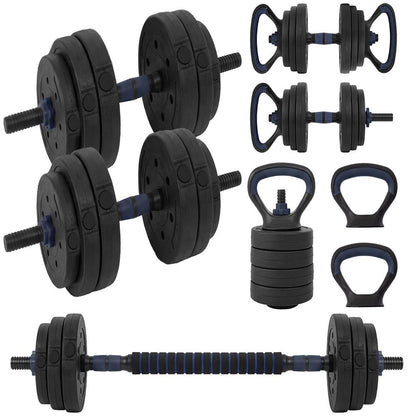 Squatz 4-In-1 Multifunctional 45 Lbs Adjustable Dumbbell Set With  Barbell Connector, Kettlebell Handle And Push-Up Handles For Home Gym Strength Training (Black And Navy)