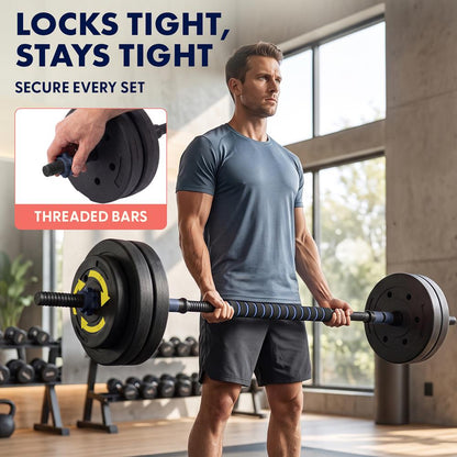 Squatz 4-In-1 Multifunctional 45 Lbs Adjustable Dumbbell Set With  Barbell Connector, Kettlebell Handle And Push-Up Handles For Home Gym Strength Training (Black And Navy)