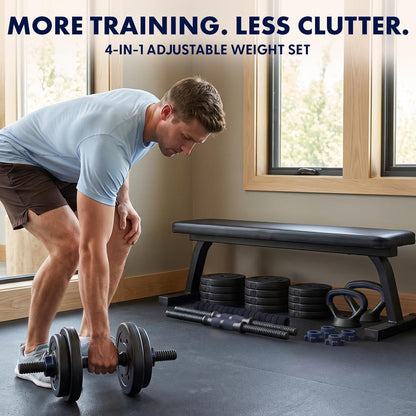 Squatz 4-In-1 Multifunctional 45 Lbs Adjustable Dumbbell Set With  Barbell Connector, Kettlebell Handle And Push-Up Handles For Home Gym Strength Training (Black And Navy)