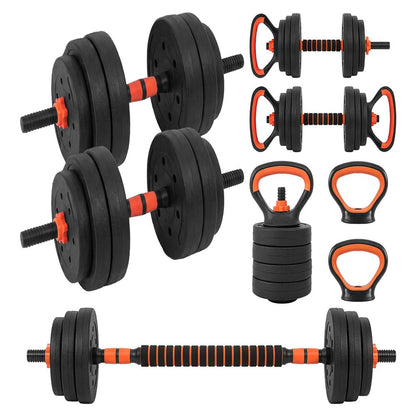 Squatz 4-In-1 Multifunctional 45 Lbs Adjustable Dumbbell Set With  Barbell Connector, Kettlebell Handle And Push-Up Handles For Home Gym Strength Training (Black And Red)