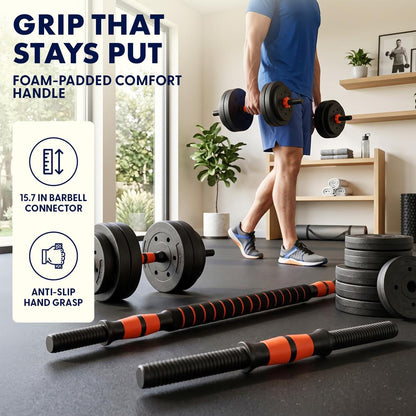 Squatz 4-In-1 Multifunctional 45 Lbs Adjustable Dumbbell Set With  Barbell Connector, Kettlebell Handle And Push-Up Handles For Home Gym Strength Training (Black And Red)