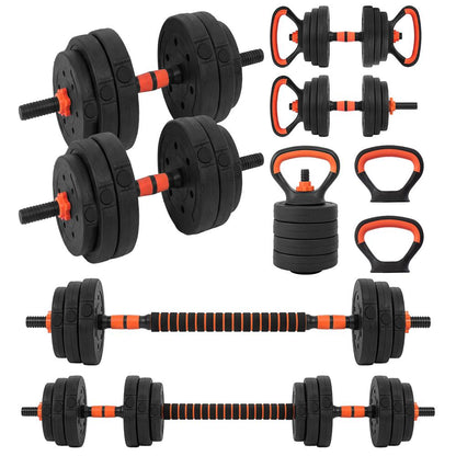 Squatz 4-In-1 Multifunctional 70Lbs Adjustable Dumbbell Set With  Barbell Connector, Kettlebell Handle And Push-Up Handles For Home Gym Strength Training (Black And Red)