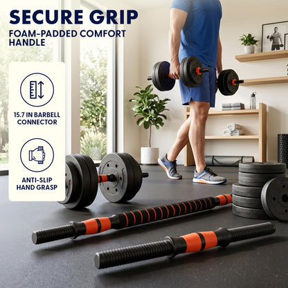 Squatz 4-In-1 Multifunctional 70Lbs Adjustable Dumbbell Set With  Barbell Connector, Kettlebell Handle And Push-Up Handles For Home Gym Strength Training (Black And Red)