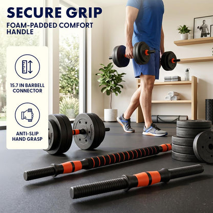 Squatz 4-In-1 Multifunctional 90 Lbs Adjustable Dumbbell Set With  Barbell Connector, Kettlebell Handle And Push-Up Handles For Home Gym Strength Training (Black And Red)