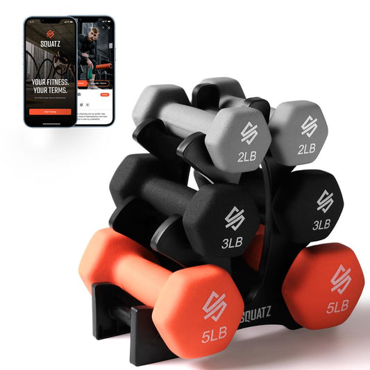 Dumbbell Set with Stand, 20lbs Neoprene Coated, Anti-Slip, Gray/Black/Orange