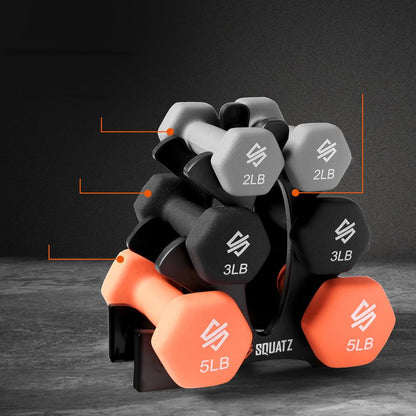 Dumbbell Set with Stand, 20lbs Neoprene Coated, Anti-Slip, Gray/Black/Orange