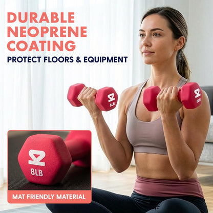 Squatz Neoprene Dumbbell Set With Storage Stand – 3 Lb, 5 Lb And 8 Lb Pairs, Comfortable Grip, For Home & Gym Workouts