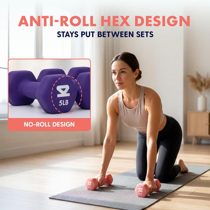 Squatz Neoprene Dumbbell Set With Storage Stand – 3 Lb, 5 Lb And 8 Lb Pairs, Comfortable Grip, For Home & Gym Workouts