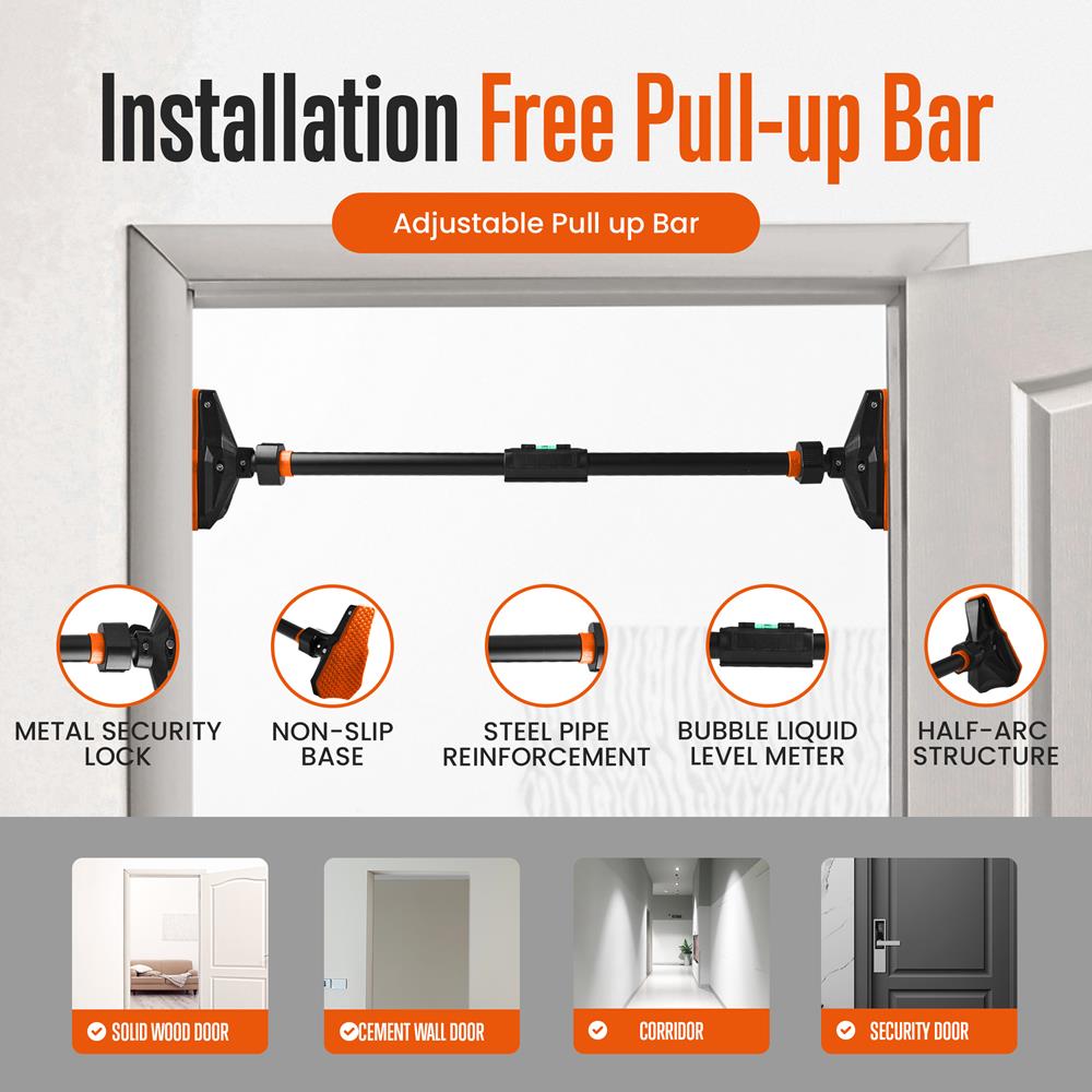 Adjustable Pull-Up Bar, No-Screw, Steel, Non-Slip, 43-62