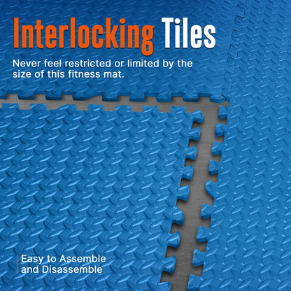 Exercise Mat 50 Pcs - Cushioned EVA Foam, Non-Skid, Easy Assembly, Blue