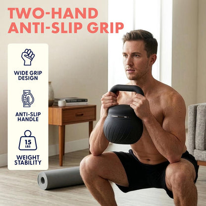 Squatz 15-Lb Soft Drop Kettlebell With Extra-Wide Handle And Sand-Filled Cushioned Base For Home Gym & Strength Training (Black)