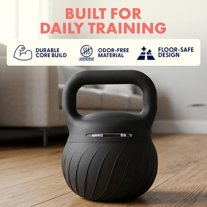 Squatz 15-Lb Soft Drop Kettlebell With Extra-Wide Handle And Sand-Filled Cushioned Base For Home Gym & Strength Training (Black)