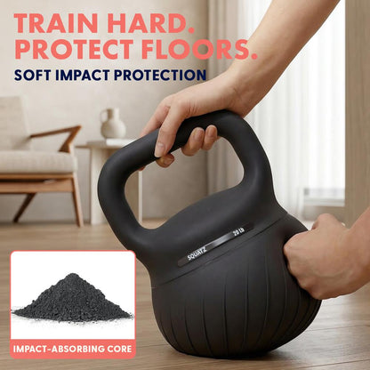 Squatz 20-Lb Soft Drop Kettlebell With Extra-Wide Handle And Sand-Filled Cushioned Base For Home Gym & Strength Training (Black)