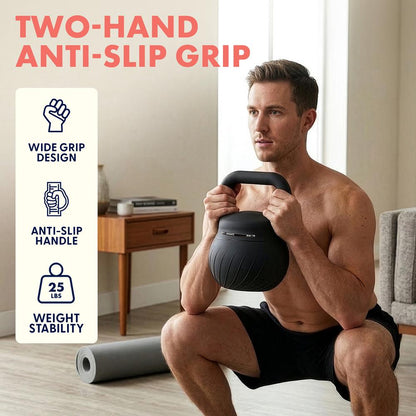 Squatz 25-Lb Soft Drop Kettlebell With Extra-Wide Handle And Sand-Filled Cushioned Base For Home Gym & Strength Training (Black)