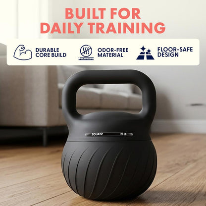 Squatz 25-Lb Soft Drop Kettlebell With Extra-Wide Handle And Sand-Filled Cushioned Base For Home Gym & Strength Training (Black)
