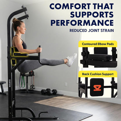 Squatz Power Tower Pull Up Workout Station With 6 Adjustable Height Levels And 330 Lbs. Weight Capacity For Home Gym & Strength Training (Black)