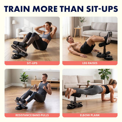 Squatz Portable Sit-Up Bar With Double Suction Cups For Home Fitness, Abdominal Training, And Core Strength Workouts (Black)