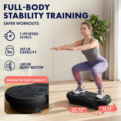 Hurtle Vibration Plate Machine – Adjustable 1–99 Speeds, Quiet, Lightweight, With Remote And Preset Programs Portable For Home And Office (Black)