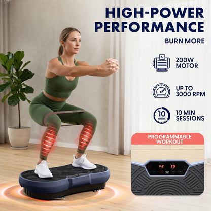 Hurtle Vibration Plate Machine – Adjustable 1–99 Speeds, Quiet, Lightweight, With Remote And Preset Programs Portable For Home And Office (Blue)