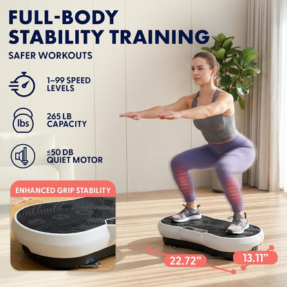 Hurtle Vibration Plate Machine – Adjustable 1–99 Speeds, Quiet, Lightweight, With Remote And Preset Programs Portable For Home And Office (Gray)