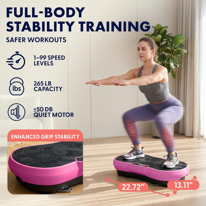 Hurtle Vibration Plate Machine – Adjustable 1–99 Speeds, Quiet, Lightweight, With Remote And Preset Programs Portable For Home And Office (Pink)