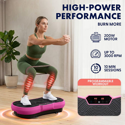 Hurtle Vibration Plate Machine – Adjustable 1–99 Speeds, Quiet, Lightweight, With Remote And Preset Programs Portable For Home And Office (Pink)